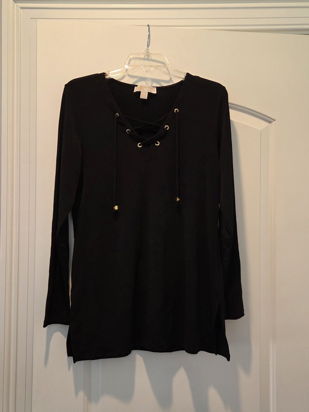 MICHAEL Michael Kors Black Lace-Up V-Neck Long Sleeve Tunic